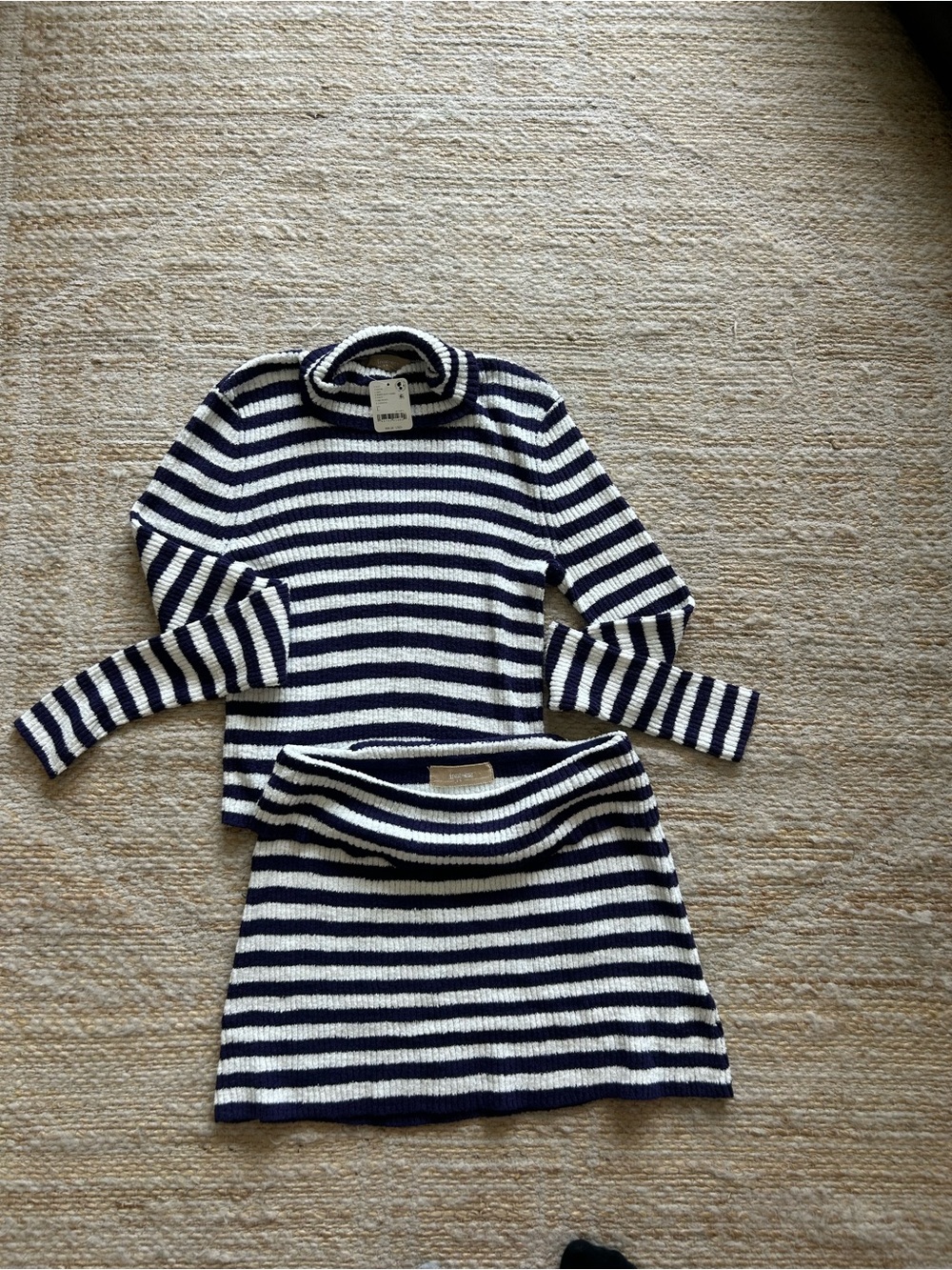 Free People Navy & White Striped Knit Mini Set